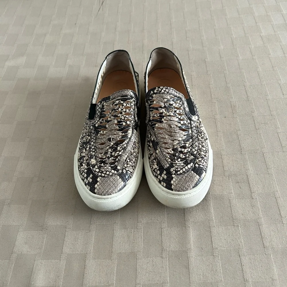 Tory Burch Huarache Woven Snake Print Slip On Sneakers